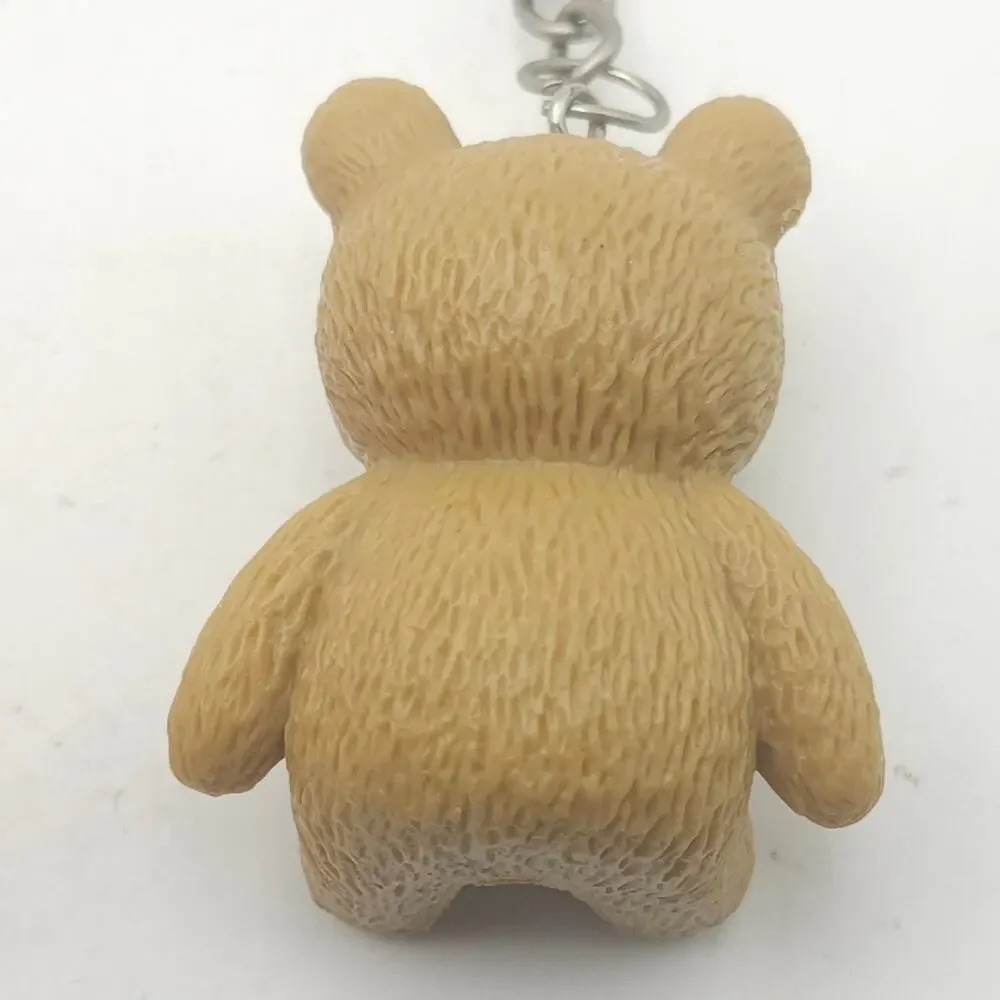 Lot of 2 Teddy Bear Keychain Charms Red Rubber Bear Brown Teddy With White Bow